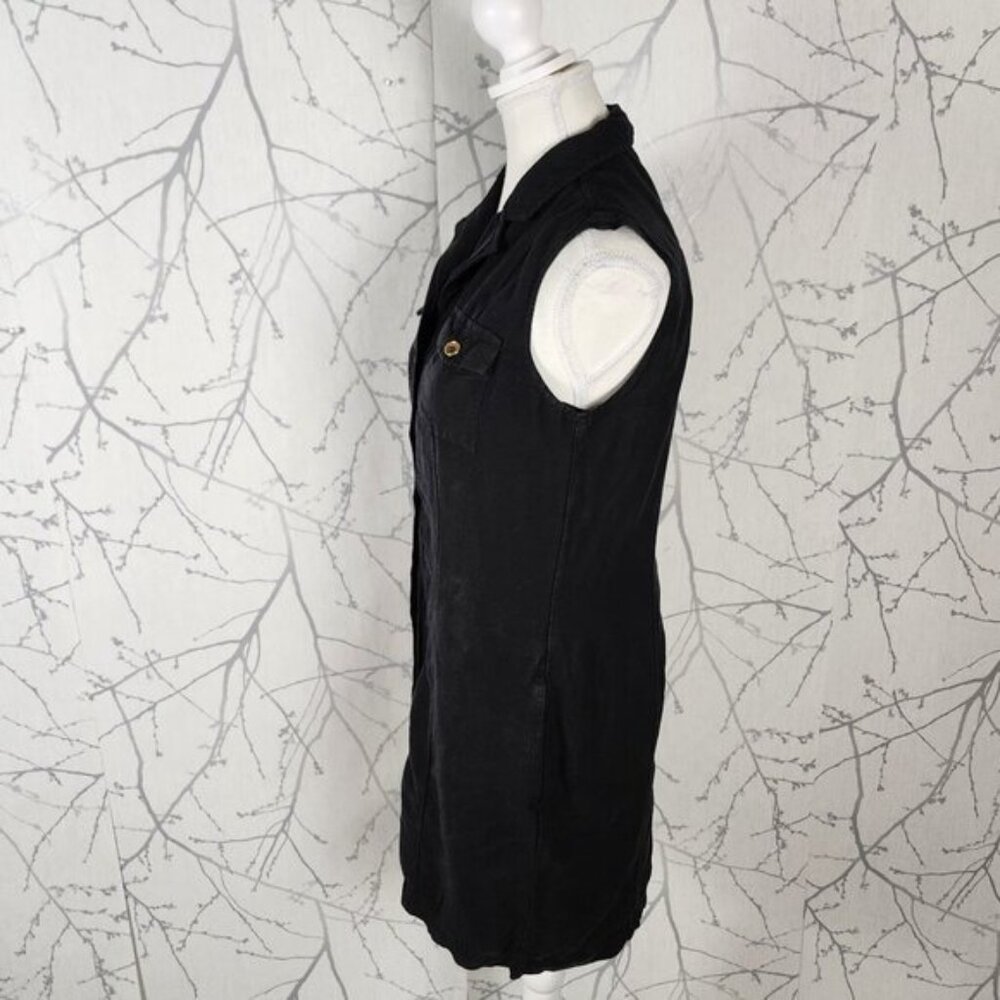 Banana Republic Black 55% Linen Button Front Shirt Dress - Picture 3 of 6